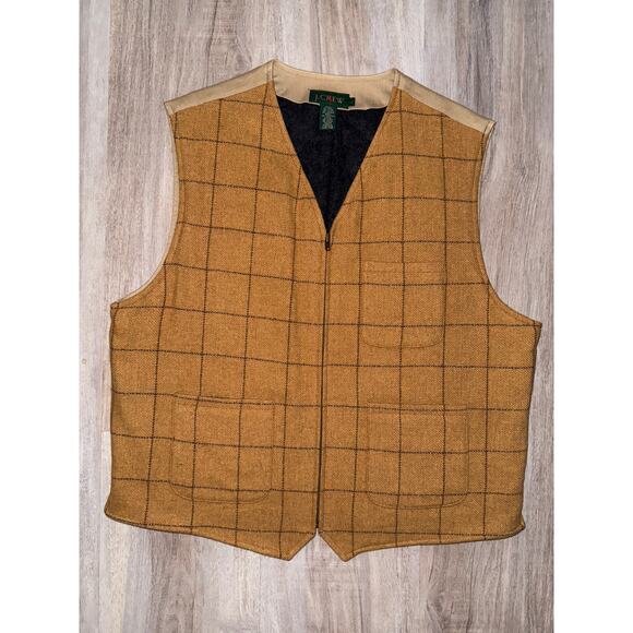 J.Crew men's plaid tweed vest in a tan/brown with black grid lines - size Large - Picture 5 of 8